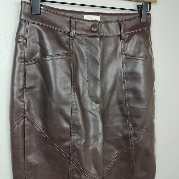 Aritzia Wilfred Rebel Pants Womens 2 Faux Leather Straight Leg Rich Mocha Brown - Picture 2 of 9